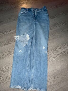 Abercrombie & Fitch Light Blue Distressed Wide-Leg Jeans